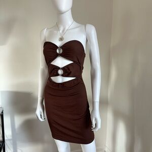 Brown Cut-Out Strapless Dress